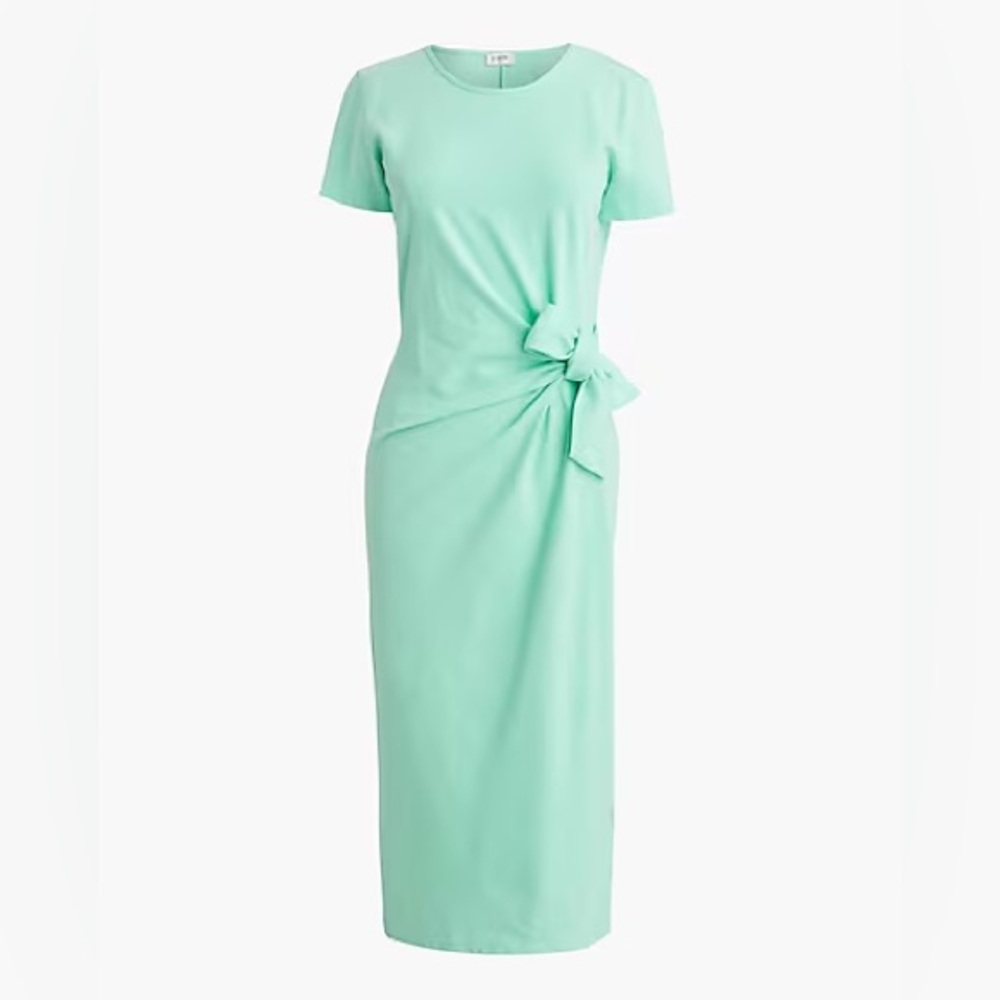 J. Crew Factory short sleeve knotted midi dress Sunwashed Mint SM new with tags